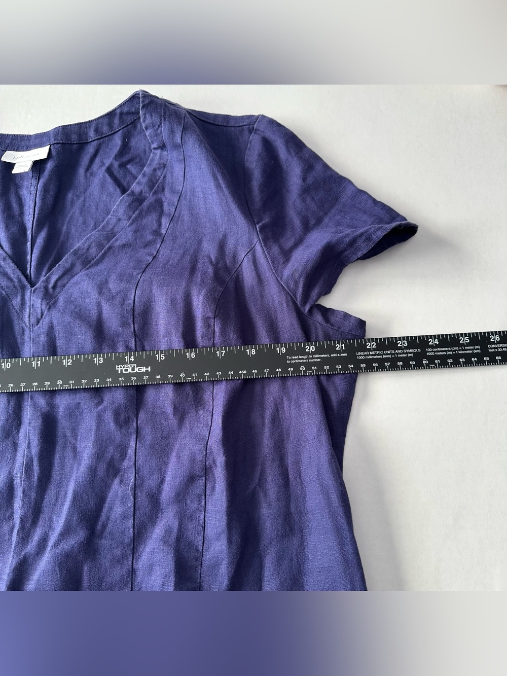 J.Jill Love Linen 100% Linen Shift Dress Navy V-Neck Cap Sleeve Sz L coastal - Picture 5 of 6